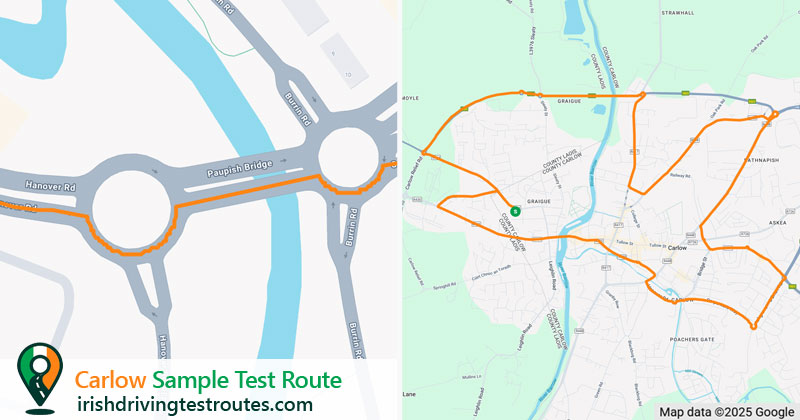 Carlow driving test route map