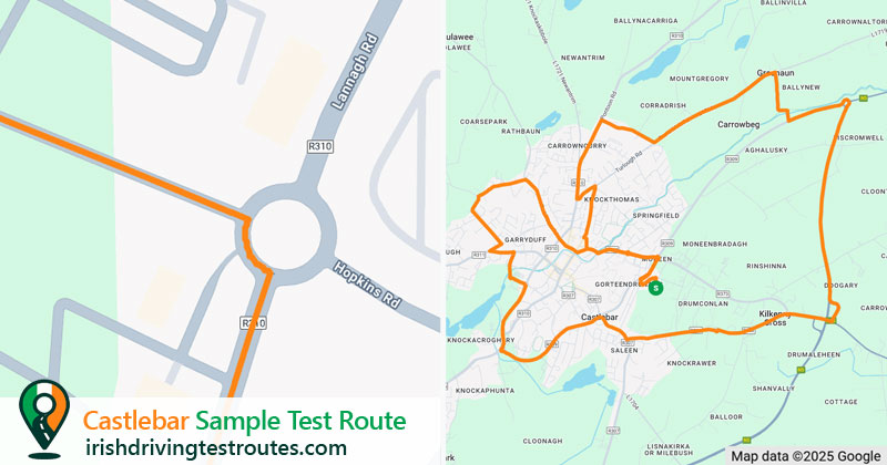 Castlebar driving test route map