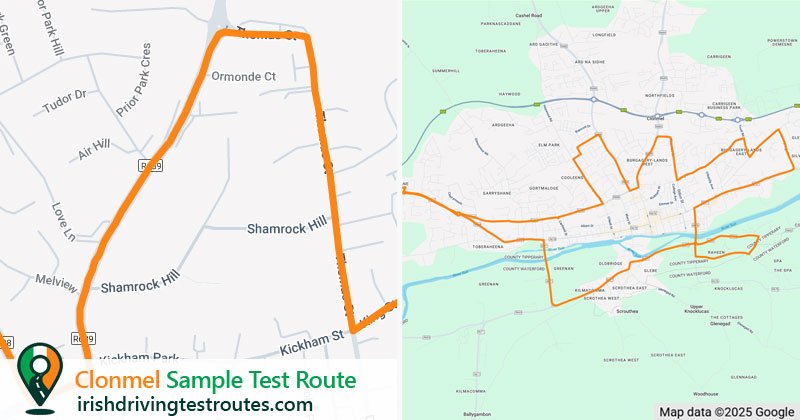 Clonmel driving test route map
