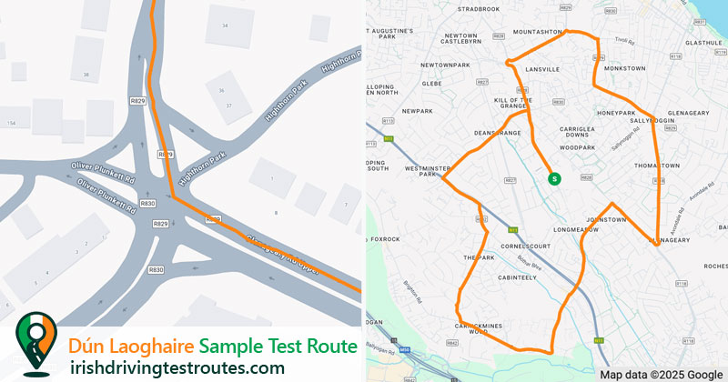 Dún Laoghaire driving test route map