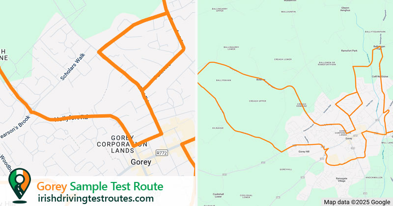 Gorey driving test route map