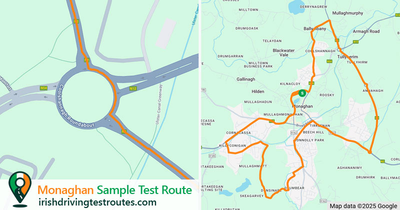 Monaghan driving test route map
