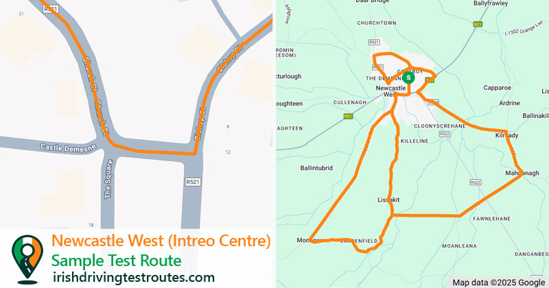 Newcastle West (Intreo Centre) driving test route map
