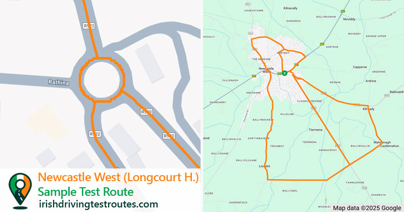 Newcastle West (Longcourt House Hotel) driving test route map