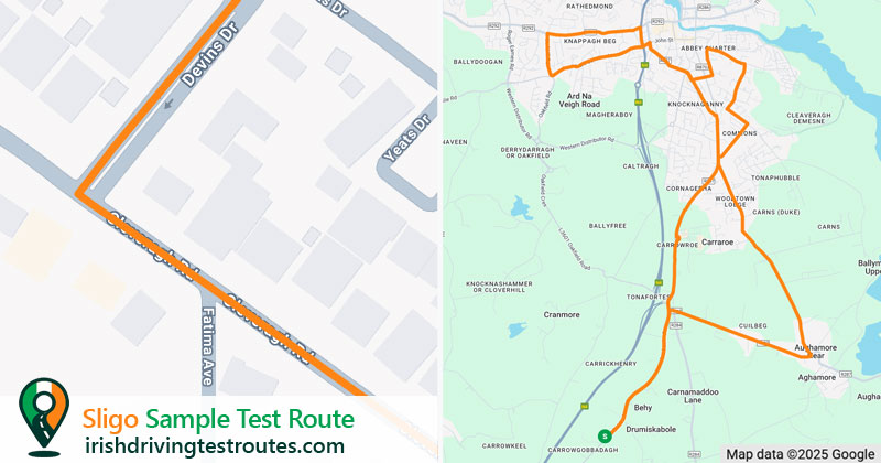 Sligo driving test route map