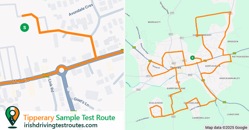 Tipperary driving test route map