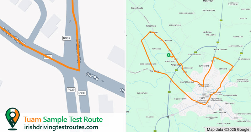 Tuam driving test route map