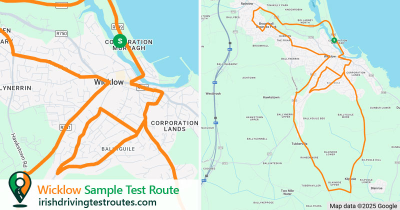Wicklow driving test route map
